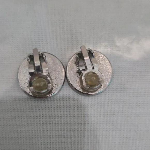 Authentic Chanel CC Silver Button Earrings - Picture 4 of 10